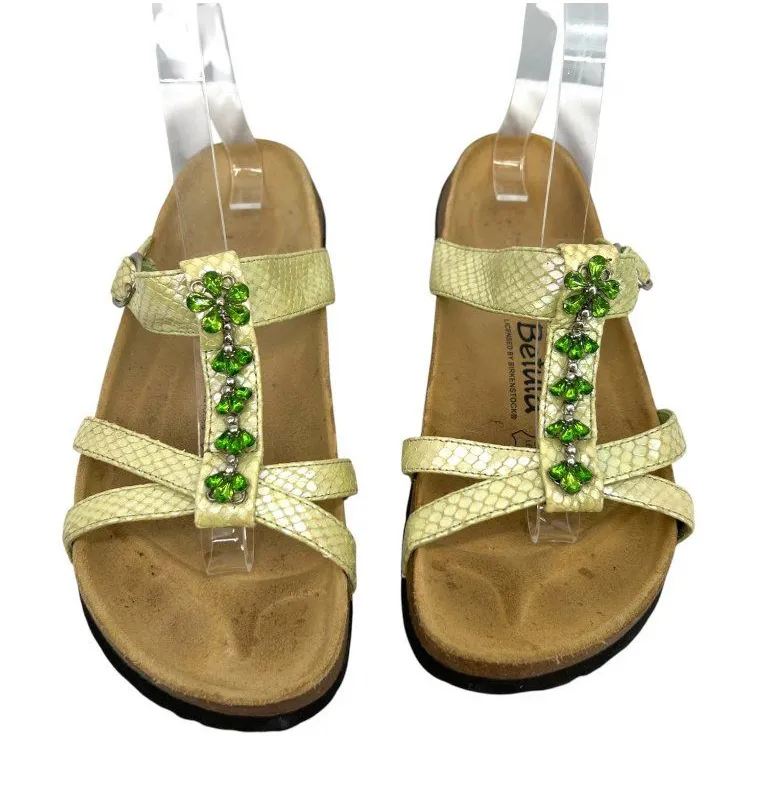 Betula x Birkenstock Iridescent Green Jewel Accents Snake Embossed Strap Size 8