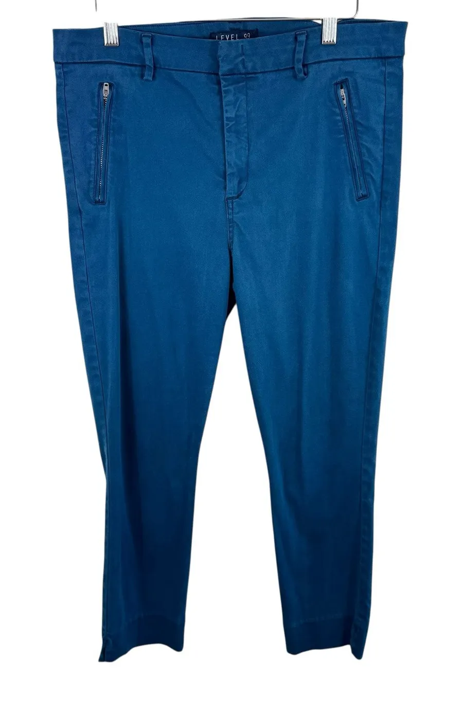 Level 99 Teal Blue Cotton Blend High Rise Slim Leg Cropped Pants Size 32 Blue