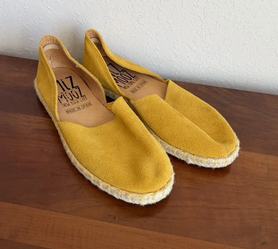 Miz Mooz Celestine Mustard Yellow Leather Espadrille Flats Womens 36 Casual