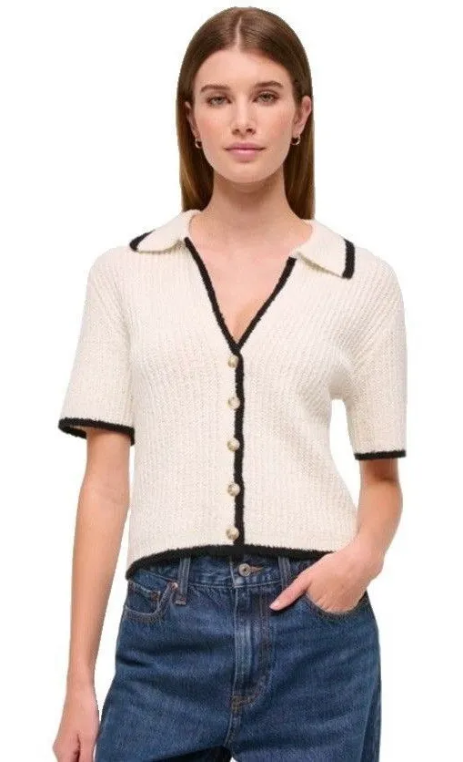 Abercrombie Short Sleeve Crochet Style Polo Sweater NWT Small