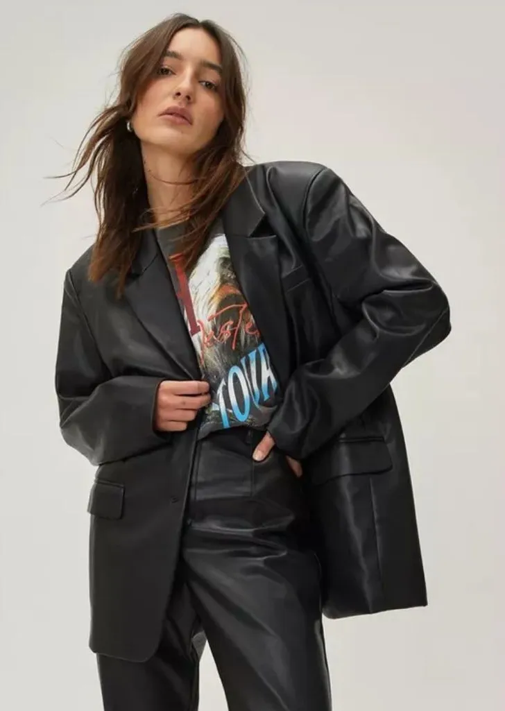 Nasty gals Faux Leather Oversized Suit Blazer