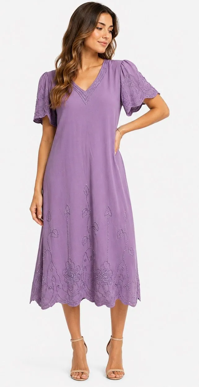 Vintage Neiman-Marcus Lavender Beaded Embroidered Midi Dress Women’s Size Large