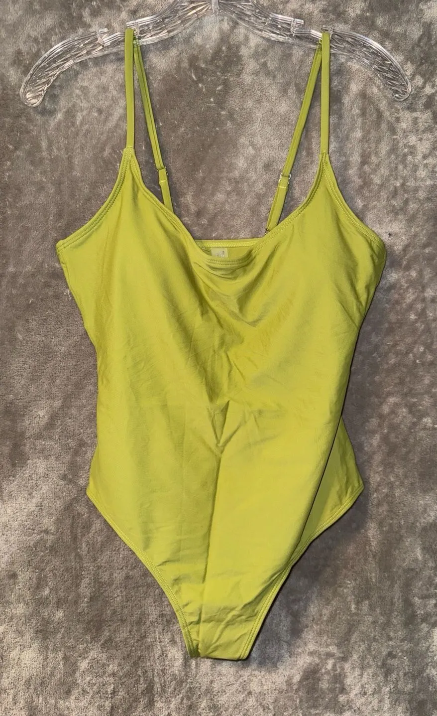 Shade & Shore Women's Sz XL Electric Yellow Plunge One Piece Swimsuit NWT