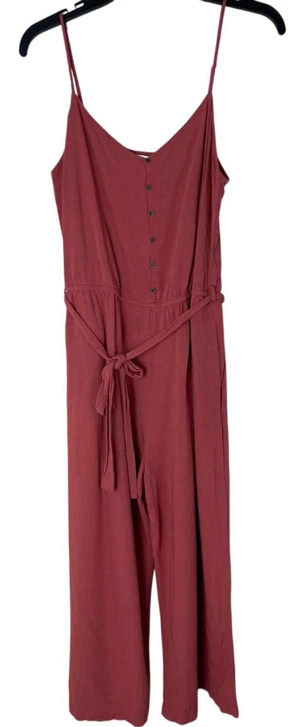 Becool Brown Wide Leg Jumpsuit - V-Neck Tie Waist - Size Large