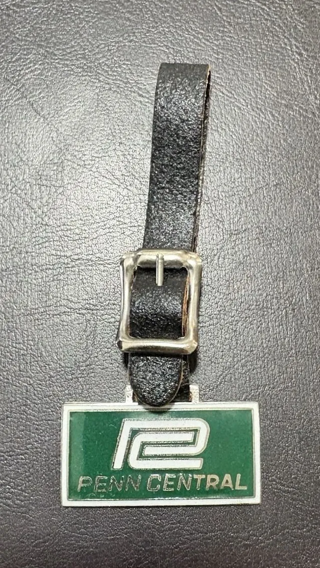 Vintage Penn Central Railroad Watch Fob PC Logo Leather Strap Railroadiana