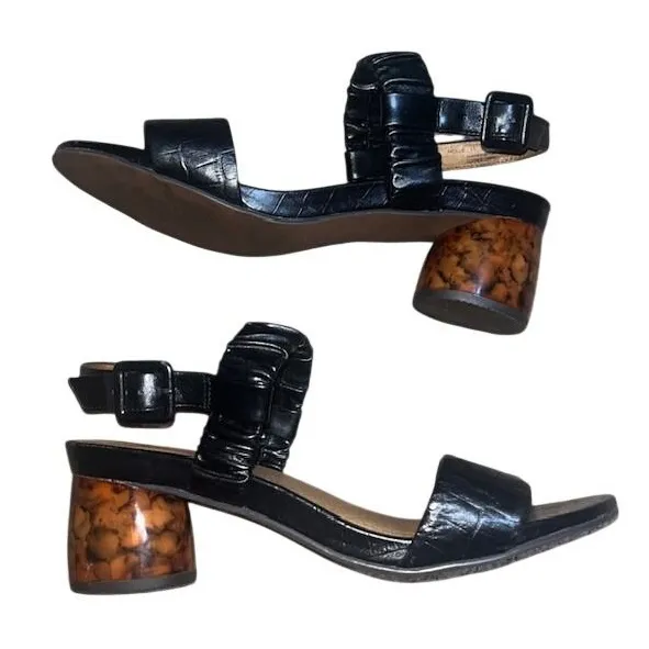 FRANKIE4 Mollie Sandals Croc Embossed Ruched Tortoise Heel Black 11