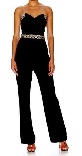 On the Road Embroidered Bustier Jumpsuit - Black - AU 10