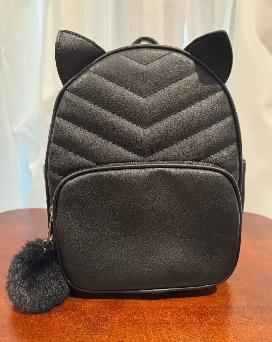Under One Sky Black Quilted Cat-Ear Faux Leather Backpack