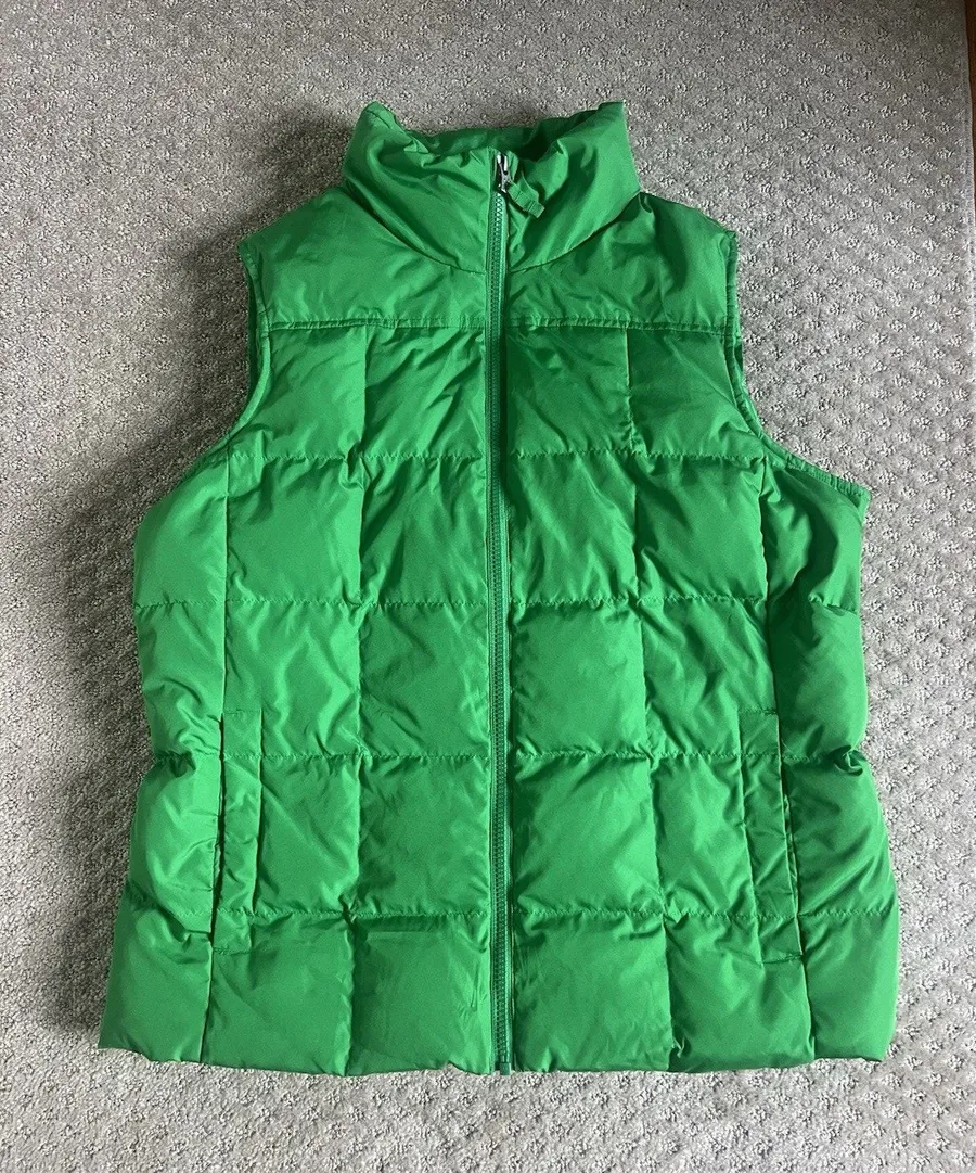 Lands’ End Women’s Large 14-16 Green Down Puffer Vest Full Zip Quilted
