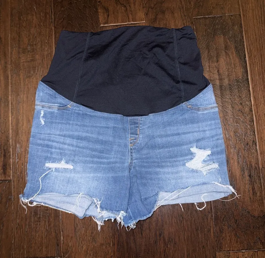 Isabel Maternity Denim Shorts with Black Stretch Panel