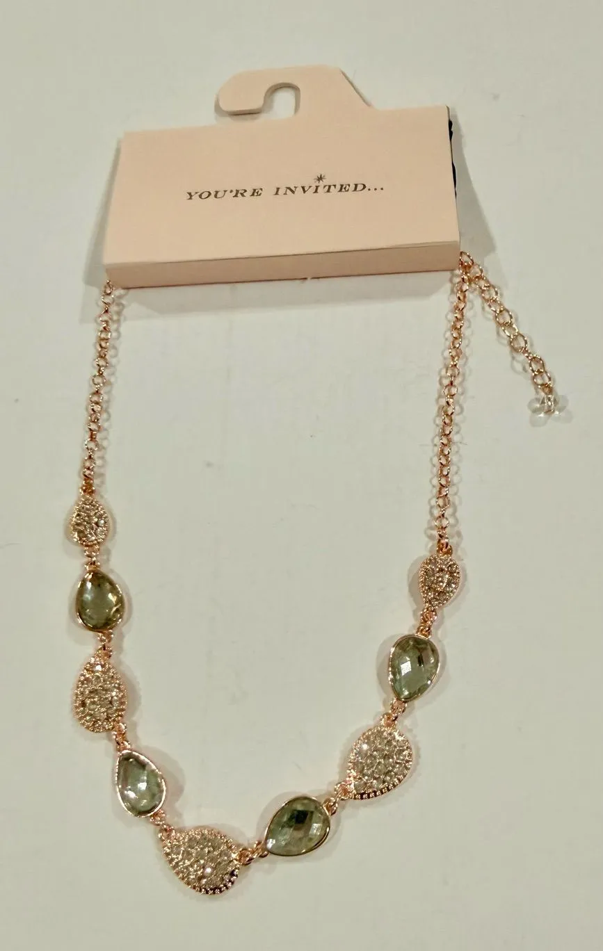 Macys Rose Gold Teardrop Stone Necklace