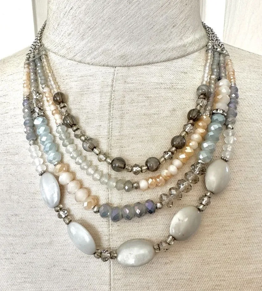 Multi strand crystal beaded statement necklace