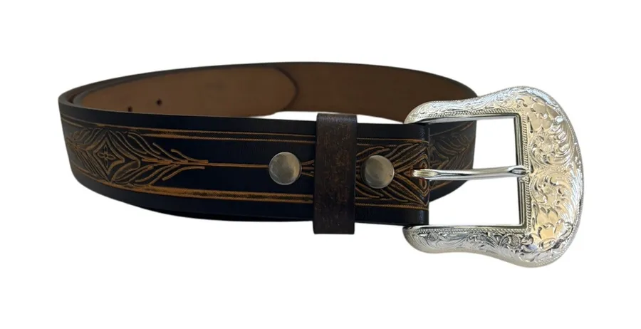 Women's Leather Hand Tooled Belt Size Medium Cowgirl Western Festival Rodeo Brown