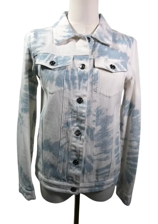 Altar'd State Blue Ivory Tie Dye Denim Jacket J1283DNAS Small Cloud Wash Boho