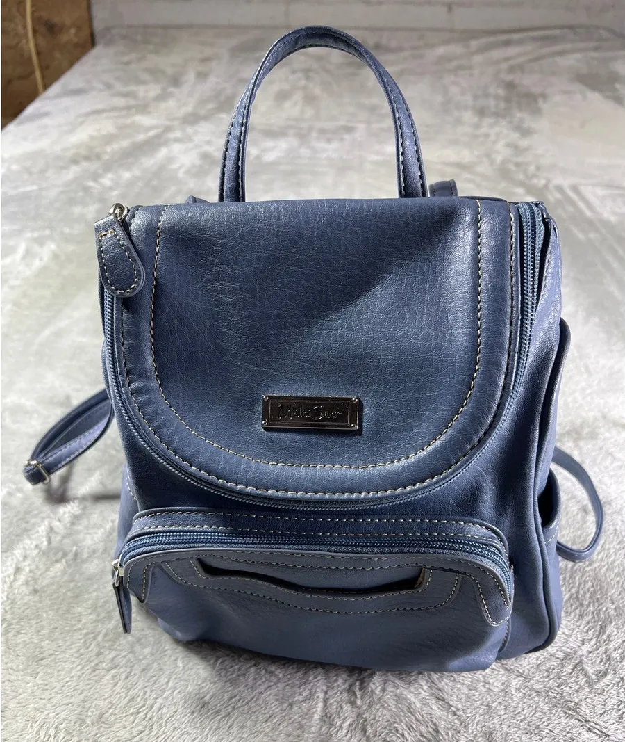 MultiSac Blue Faux Leather Mini Backpack Purse Small Travel Casual Bag