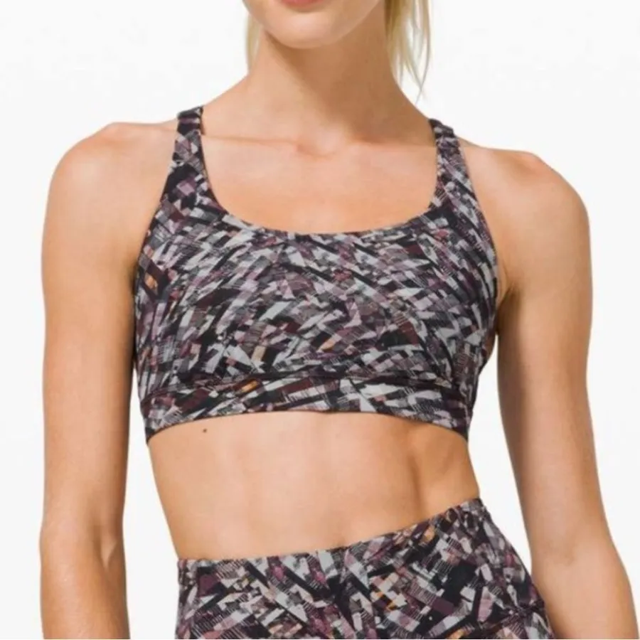 Lululemon Energy Bra Kaleidoscopic Pink Multi Medium Support 12 Black Gray