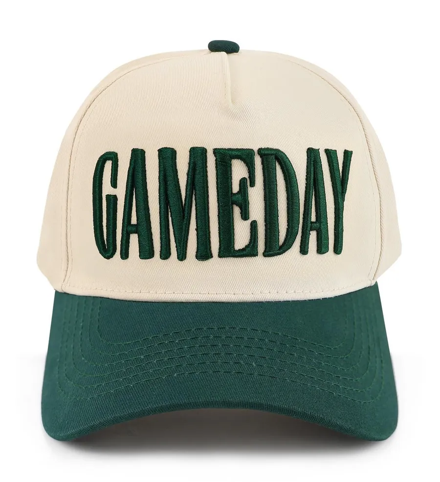 NWT Gameday Hat Vintage Embroidered Cream Green Trucker Snapback Baseball Cap