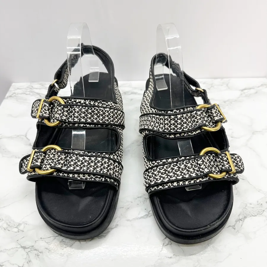 Dolce Vita Shelli Sandals Womens 10 Black White Raffia Platform Buckle