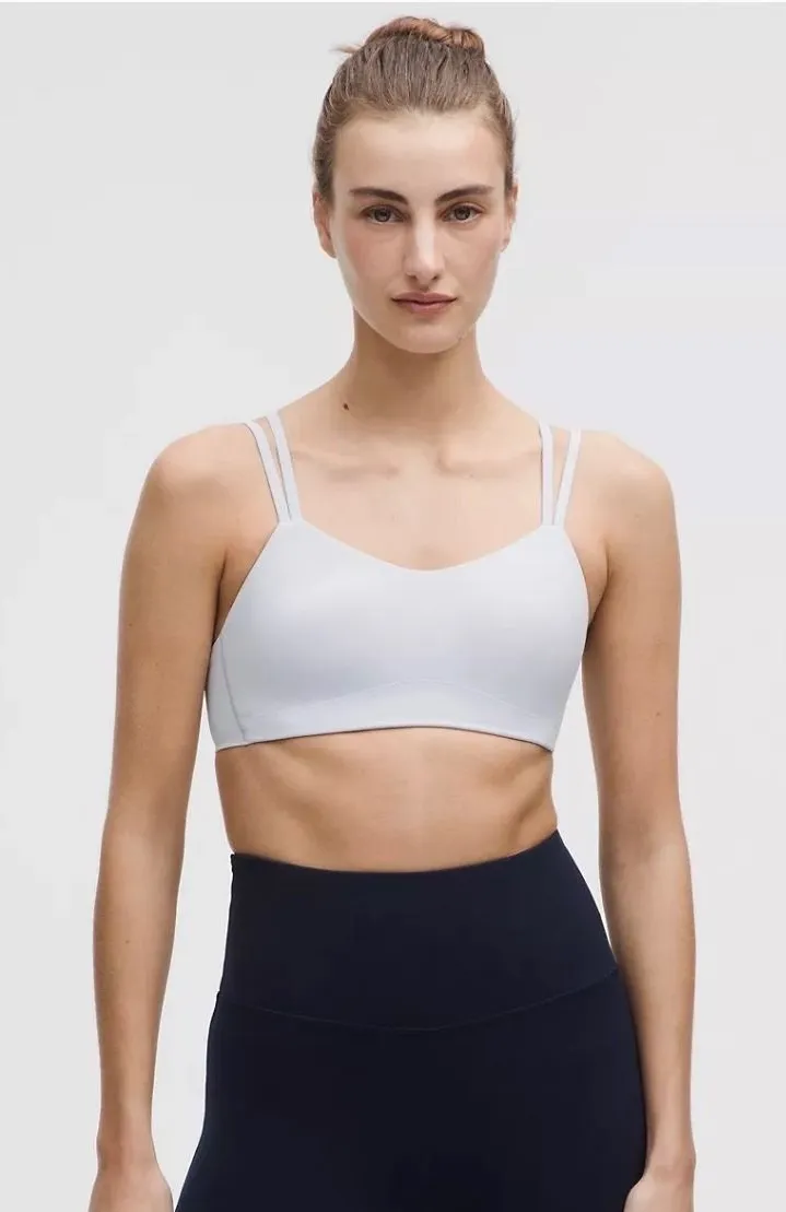 Lululemon Cloud Bra Long Line Ribbed Light Gray Blue C/D Cup Size 8/10
