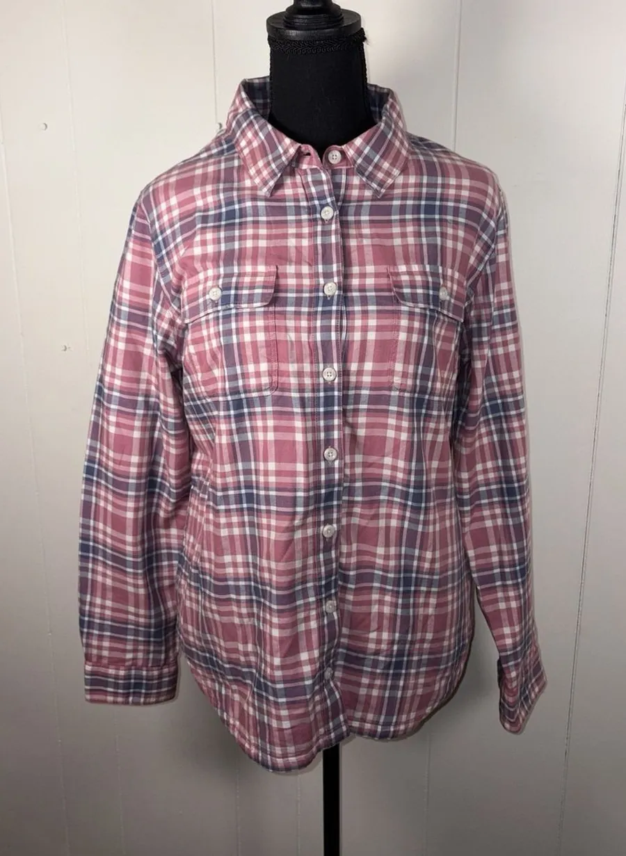 ll bean plaid jersey lined shacket womens pockets Women's Med Reg Size 8