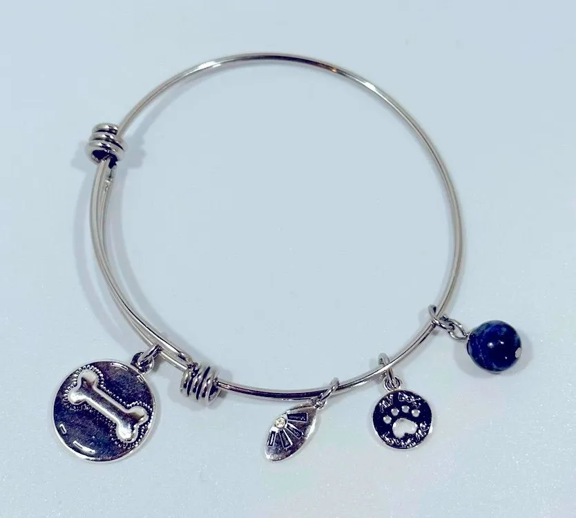 Shine I Love My Dog Silver Tone Stainless Steel Charm Bangle Bracelet Neutral
