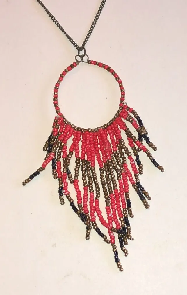 Beaded Boho Fringe Hoop Necklace