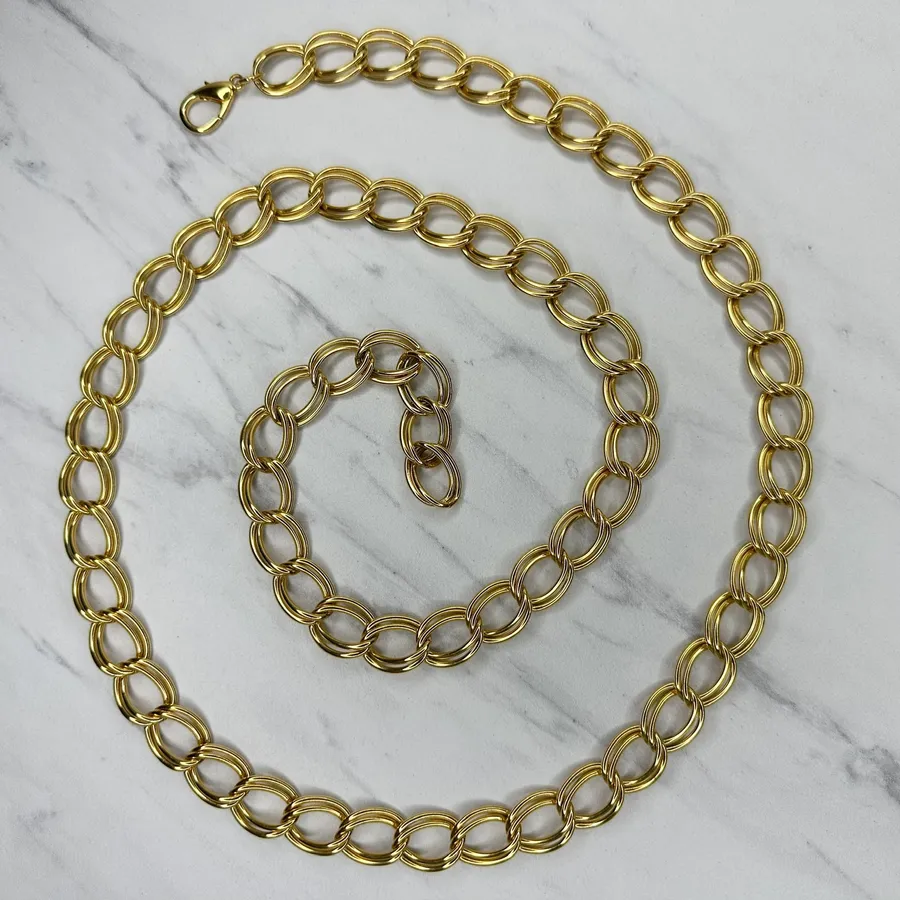 Gold Tone Double Curb Chain Link Belt OS ✨