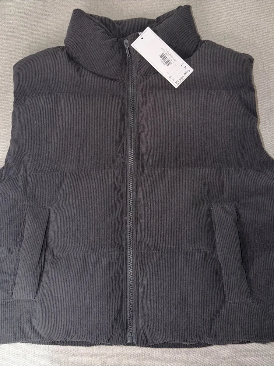 GeeGee Erika Puffy Vest Charcoal Grey Corduroy Puffer Sleeveless Vest Womens 3X