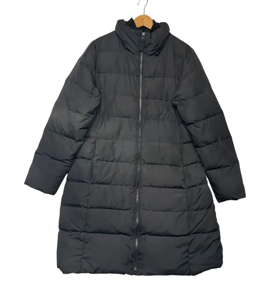 Lands End Black Down Puffer Coat Womens Medium 10-12 Quilted Long Winter Jacket