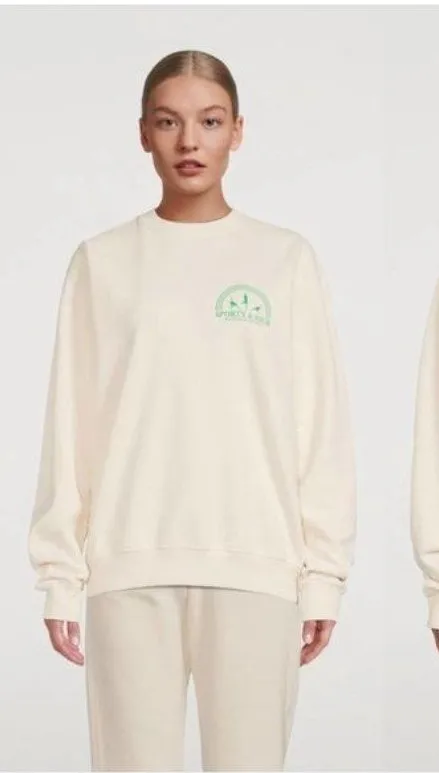 NEW Sporty & Rich Fitness Group Crewneck Sweatshirt M Off White Fleece Oversized Green Size M