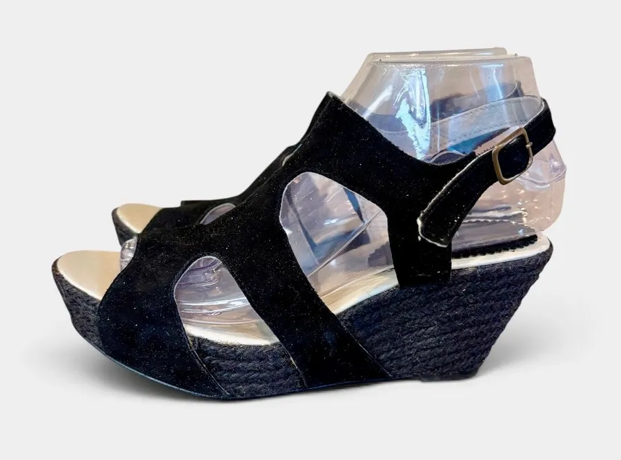 Women’s Black Suede Wedge Espadrille Sandals