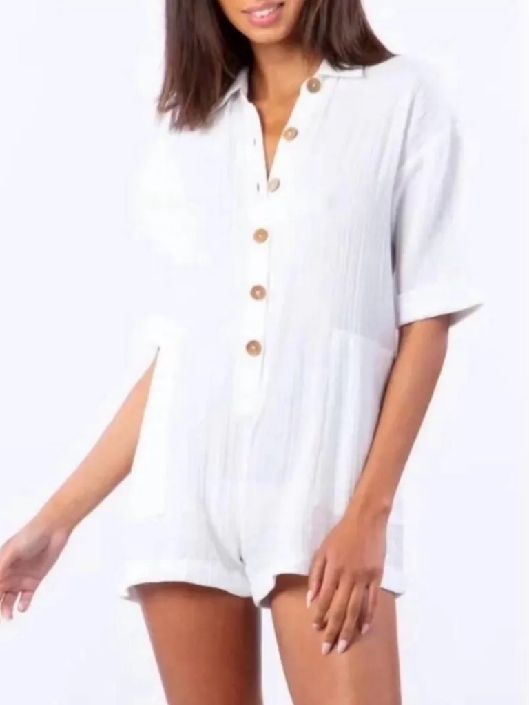 Rip Curl White Cotton Gauze Romper Cover Up Size M Button Front Beach