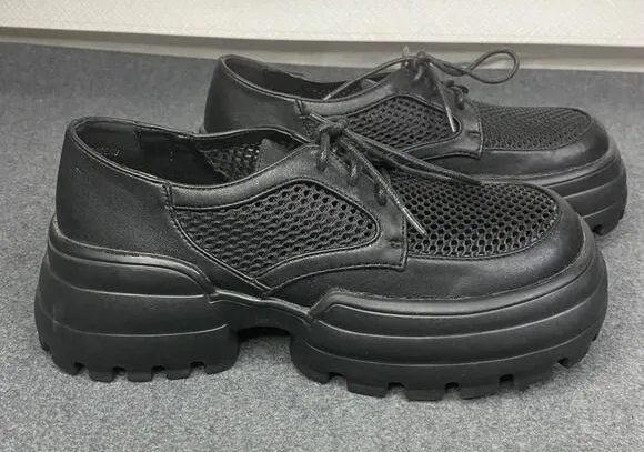 Lady Go Diva Platform Oxfords Shoes Womens Lug Sole Mesh Chunky Black Sz 7 NWOT