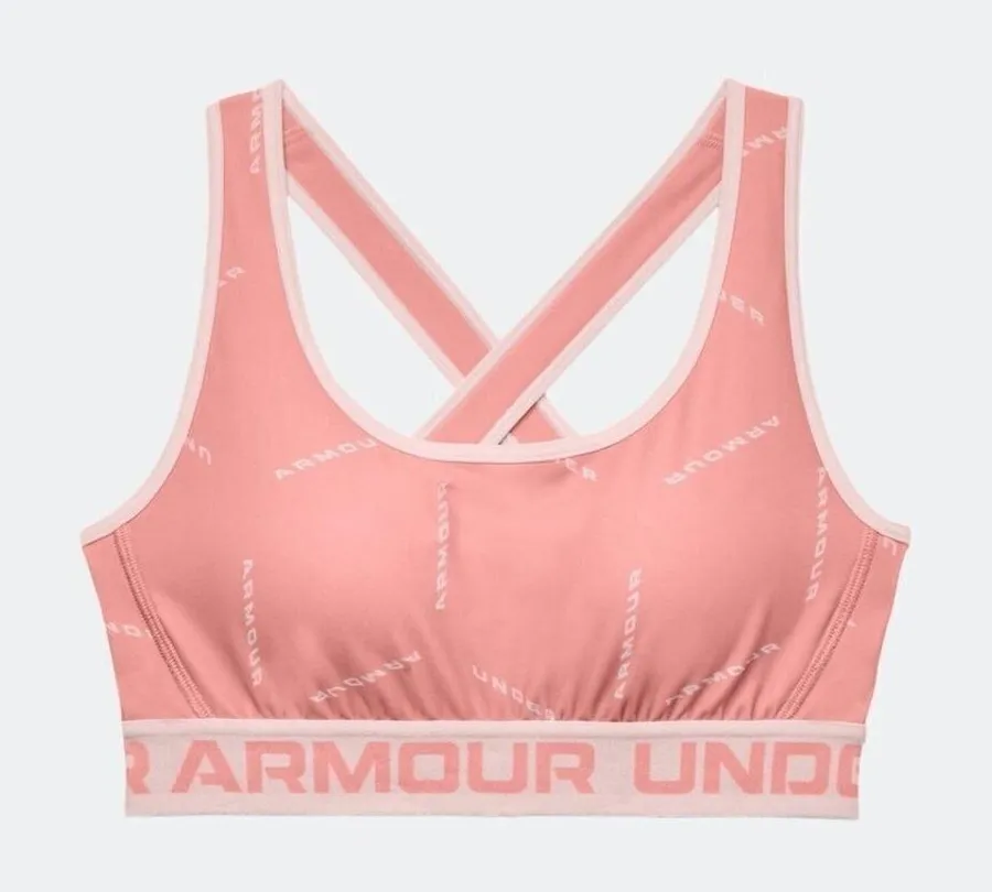 Under Armour Sports Bra Women XL Pink Logo Crossback Compression Athleisure