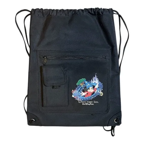 Disney World Mickey Mouse Sorcerer Magic Drawstring Backpack Black Stash Bag