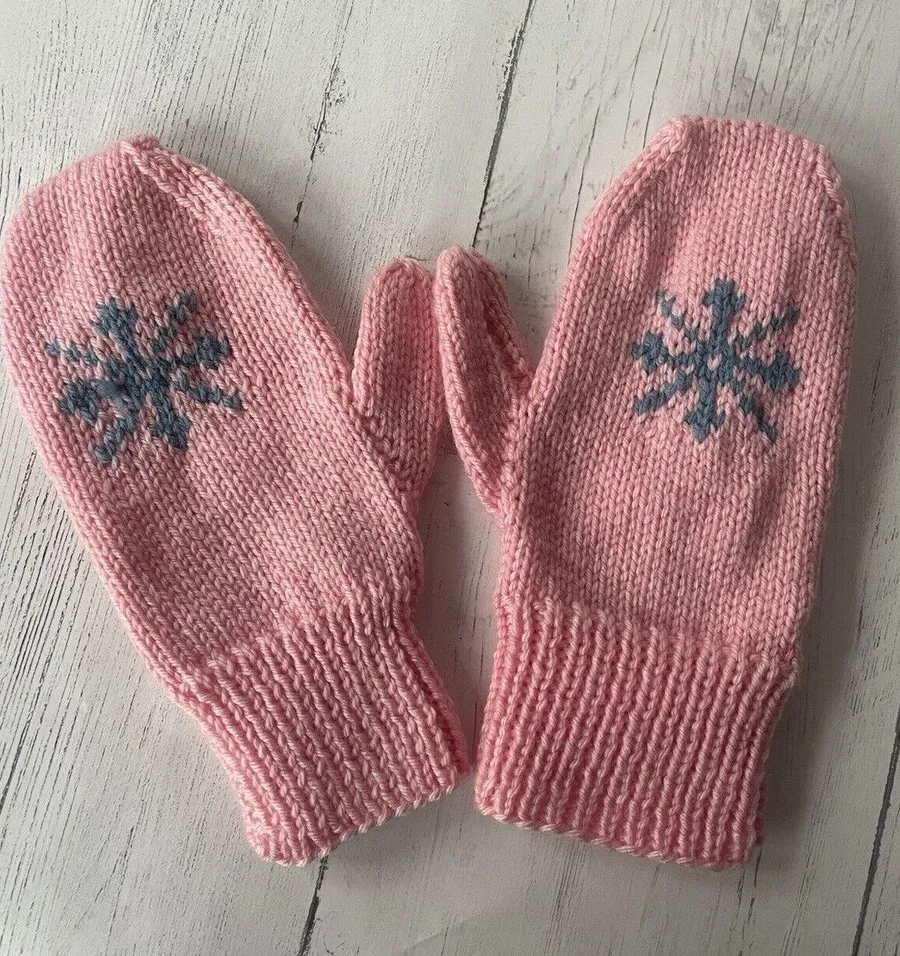 Handknit Mittens Pink Handmade Winter