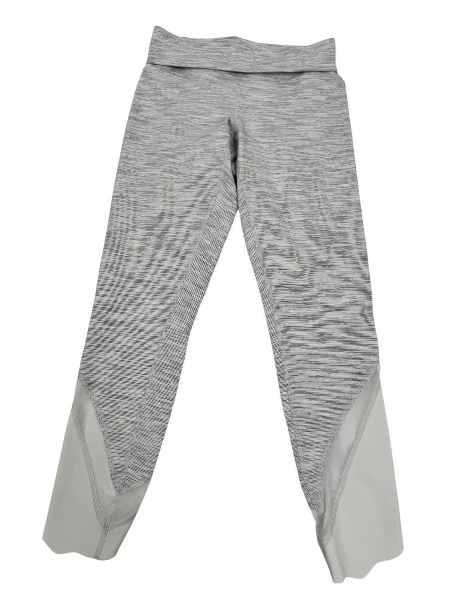 Lululemon Wunder Under Crop II SE Gray Space Dye Scallop Mesh Yoga Leggings 4