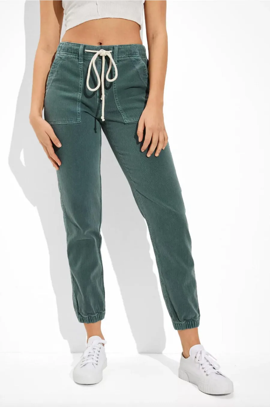 (C149) American Eagle Stretch Tomgirl Cargo Utility Jogger Pants Dark Green 00
