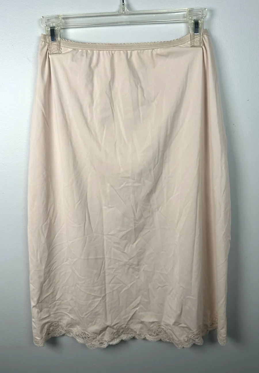 Vintage Sears Large 1/2 Slip Womens Cream Nylon Lace Skirt Pull On USA Made
