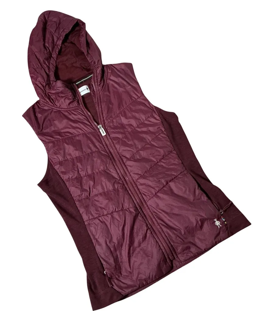 Smartwool Merino Wool Quilted Hooded Vest Womens Medium Burgundy SW016125 Hybrid