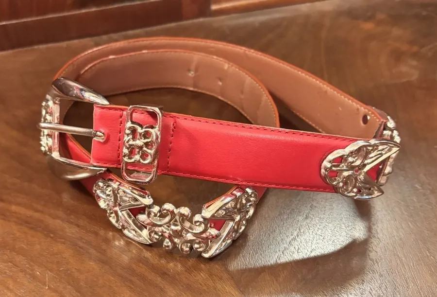 Harve' Benard Red Leather Belt Silver Western Concho Buckle Large 39" Statement