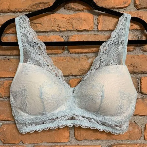 Gilligan & O'Malley Light Blue Padded Lace Bralette Wireless Bra Medium RN17730