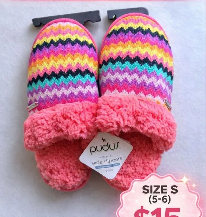 Pudus Cozy Knit Slide Slippers Pink Multi Color Size S 5