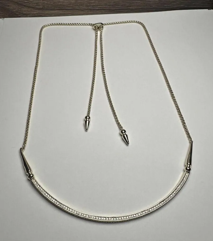 Kendra Scott Scottie CZ Cubic Zirconia Curved Choker Necklace Gold Tone