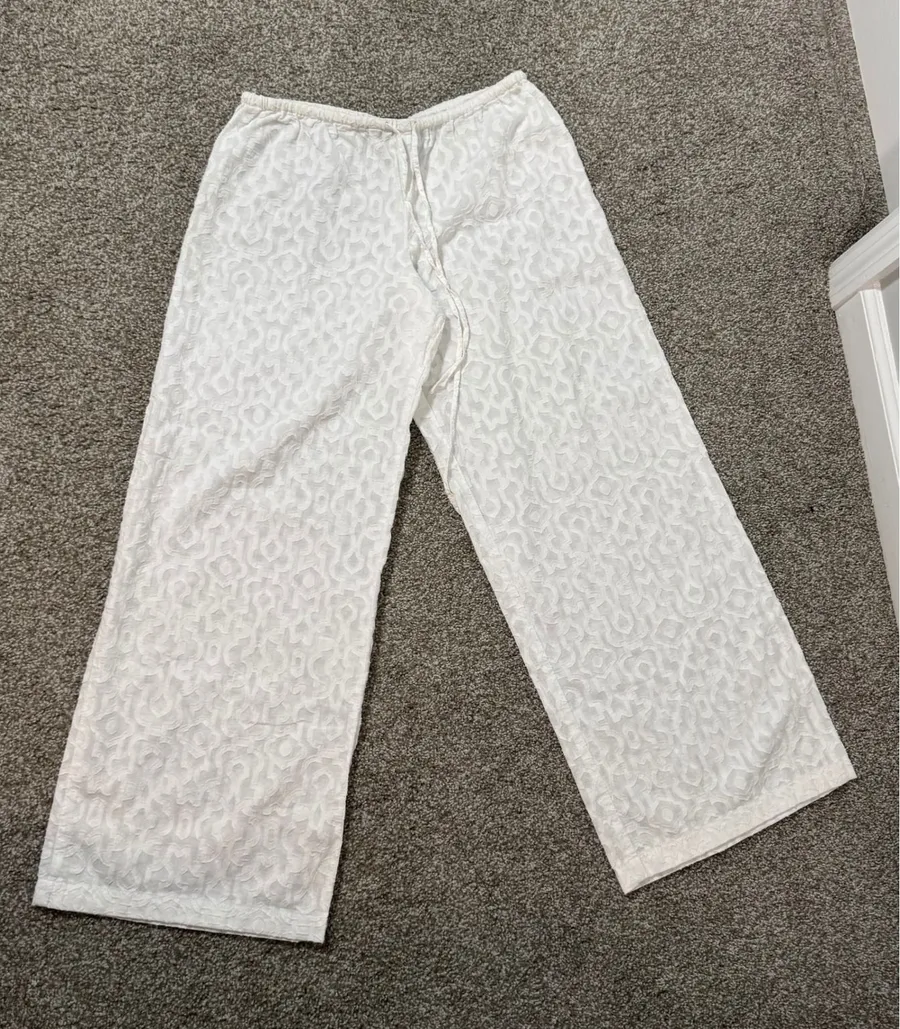 Tommy Bahama Womens White Cotton Jacquard Wide Leg Drawstring Pants XS