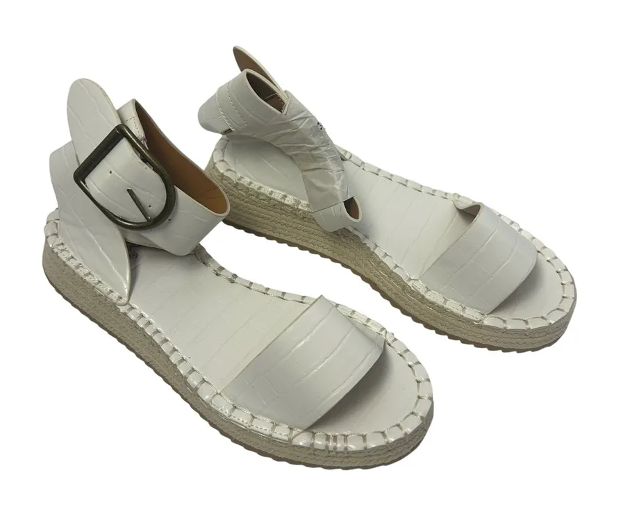 Qupid Womens White Croc Embossed Vegan Leather Platform Espadrille Sandals Sz 8