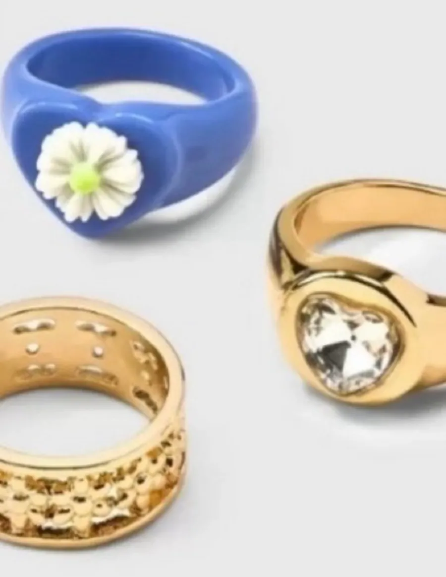 Wild Fable Heart and Flower Statement Band Ring 3pc set