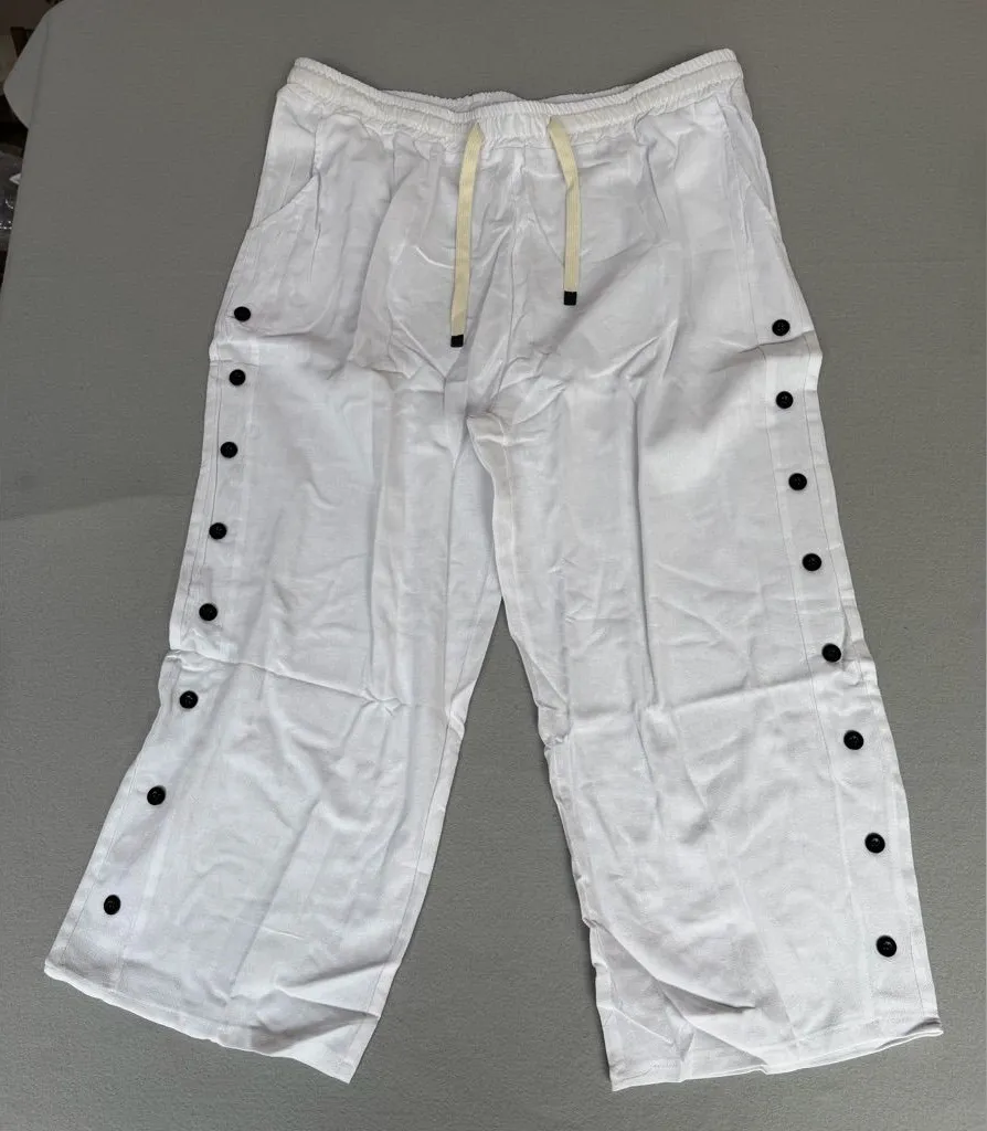 Women's Pull On Drawstring Waist Below Knee Wide Leg Capri Size XXL #260800 White