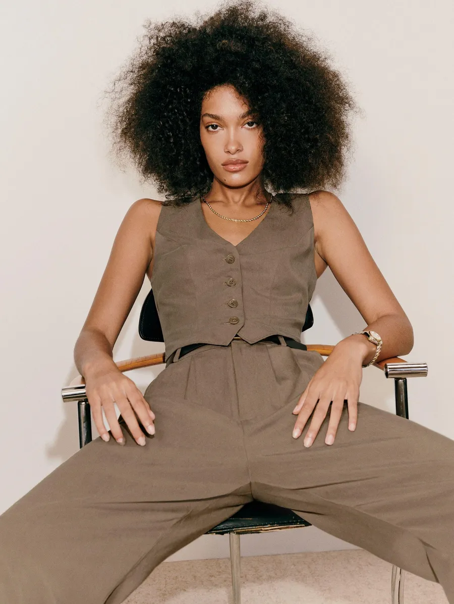 NWT DEVIN TWILL VEST IN MUSHROOM