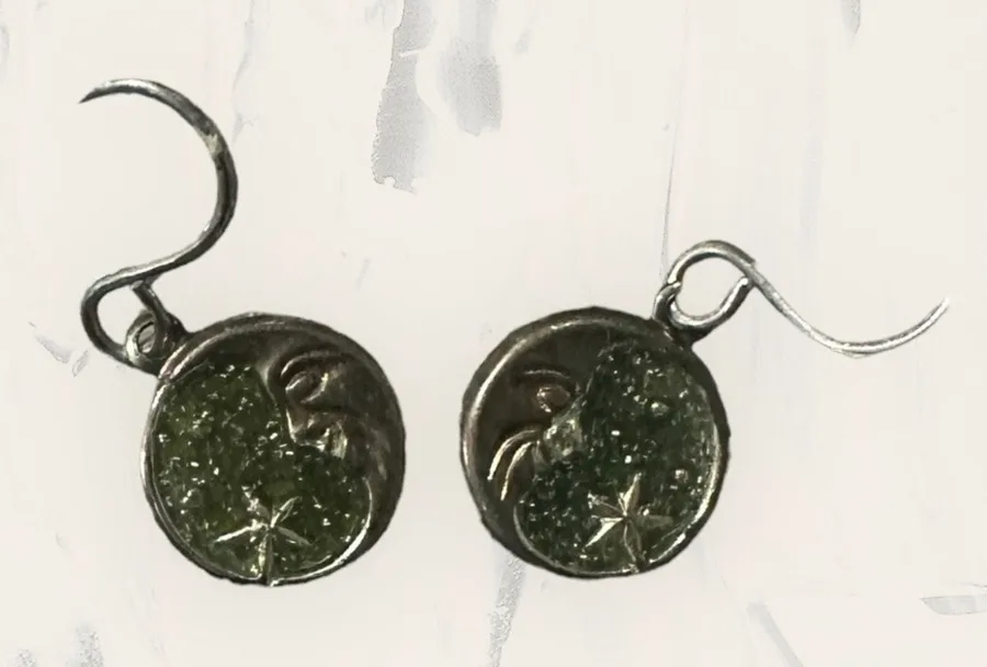 Silver Toned Green Half Face Starfish Wire Hook Earrings